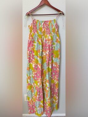 S/W/F Boutique Pastel Floral Smocked Tiered Cotton Maxi Dress L